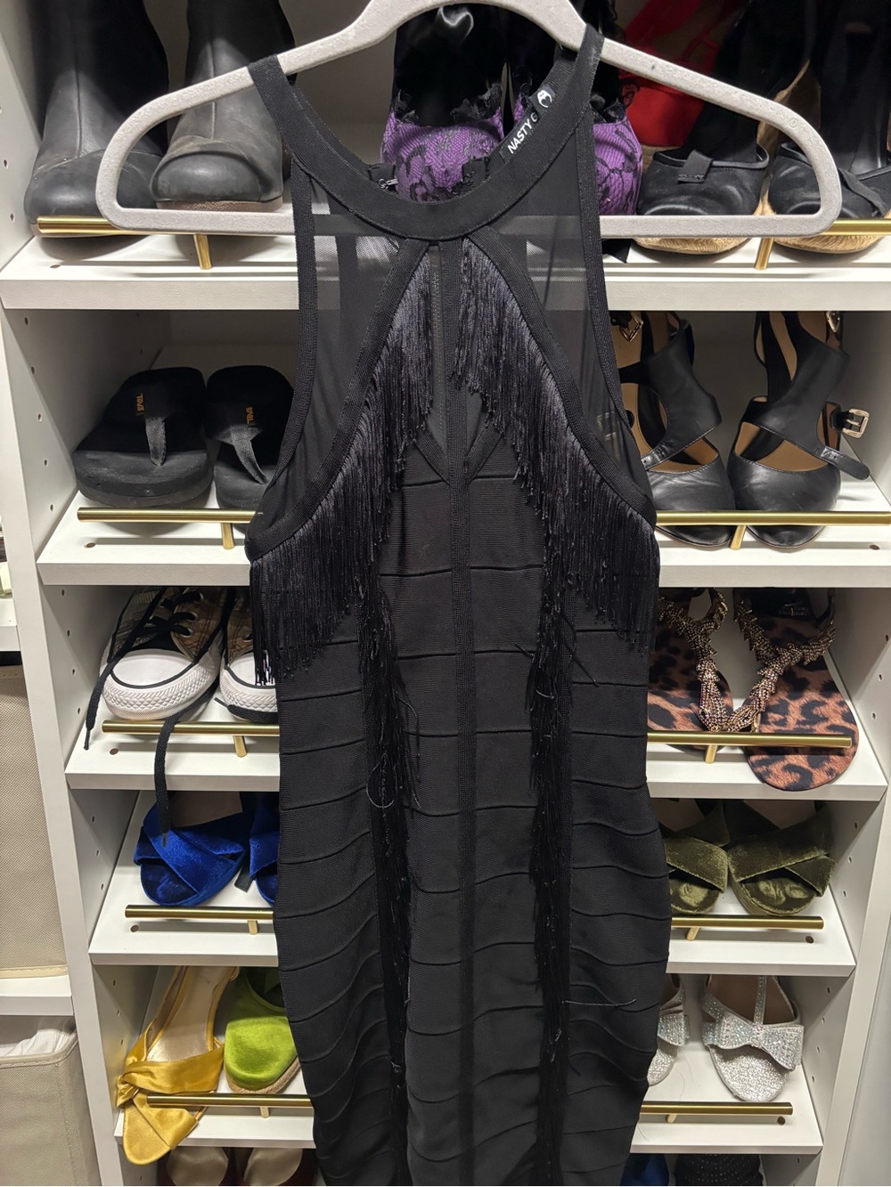 Nasty Gal Black Fringe Halter Midi Dress